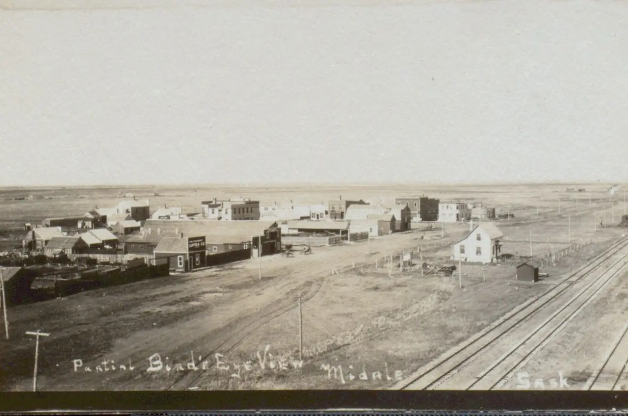 Partial bird's eye view of Midale, about 1912